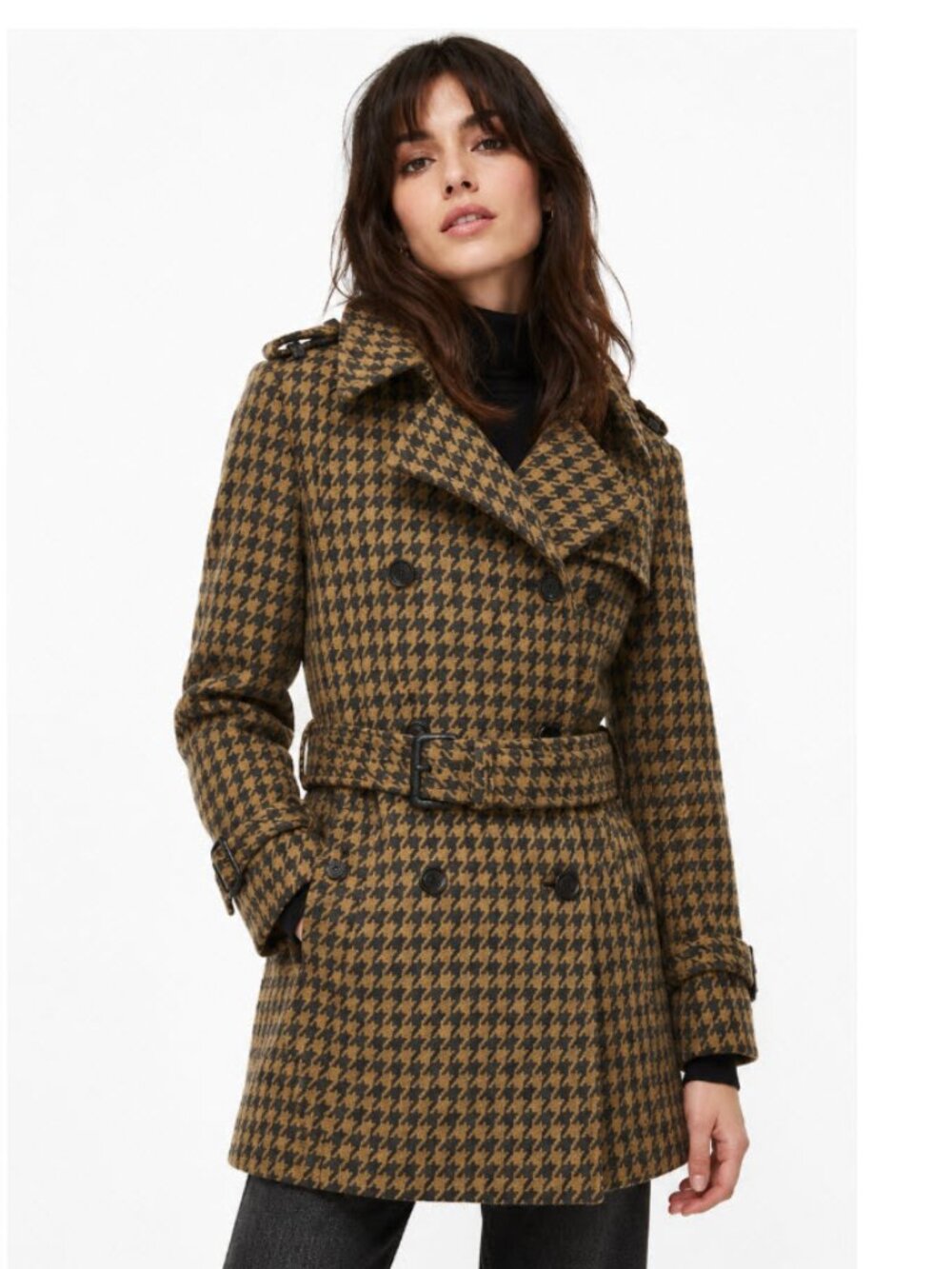 Club Monaco Brown Pea Wool Coat Houndstooth Size Medium